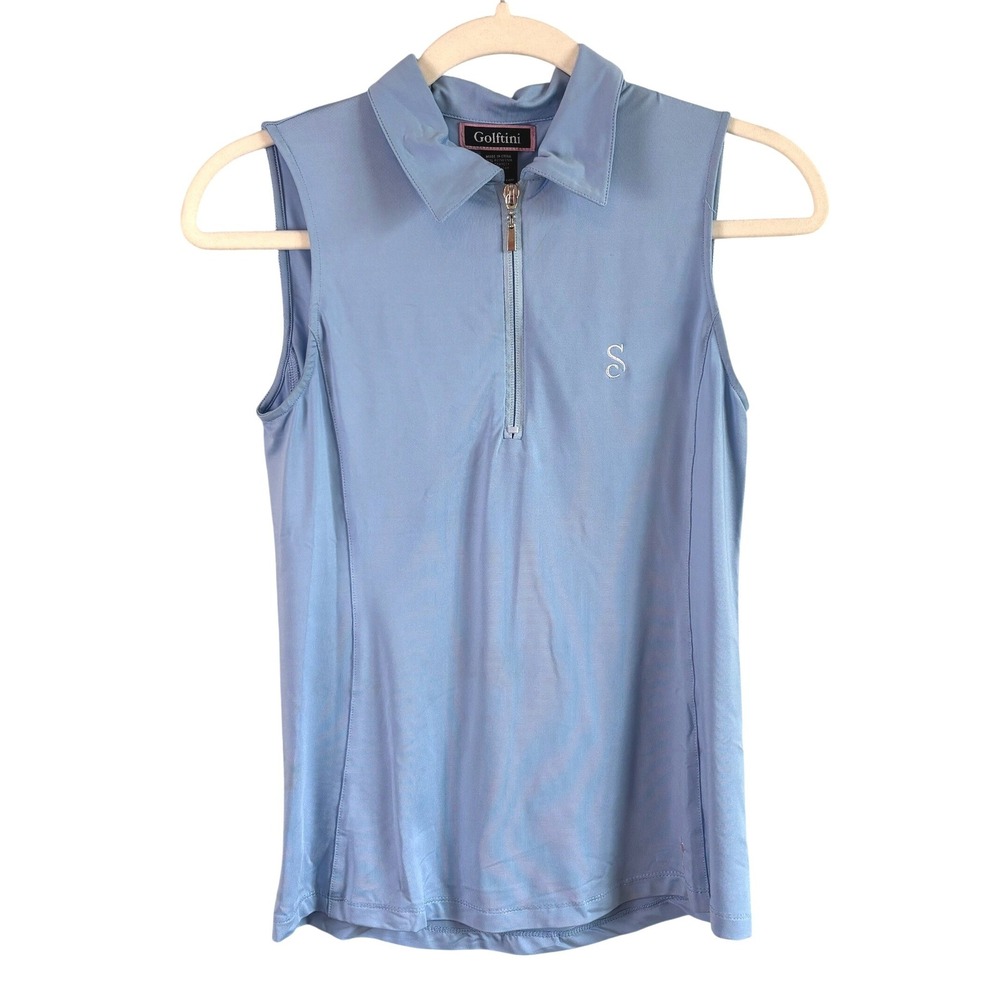 Golftini Light Blue Sleeveless Quarter Zip Golf Polo Performance XS Monogram "S"